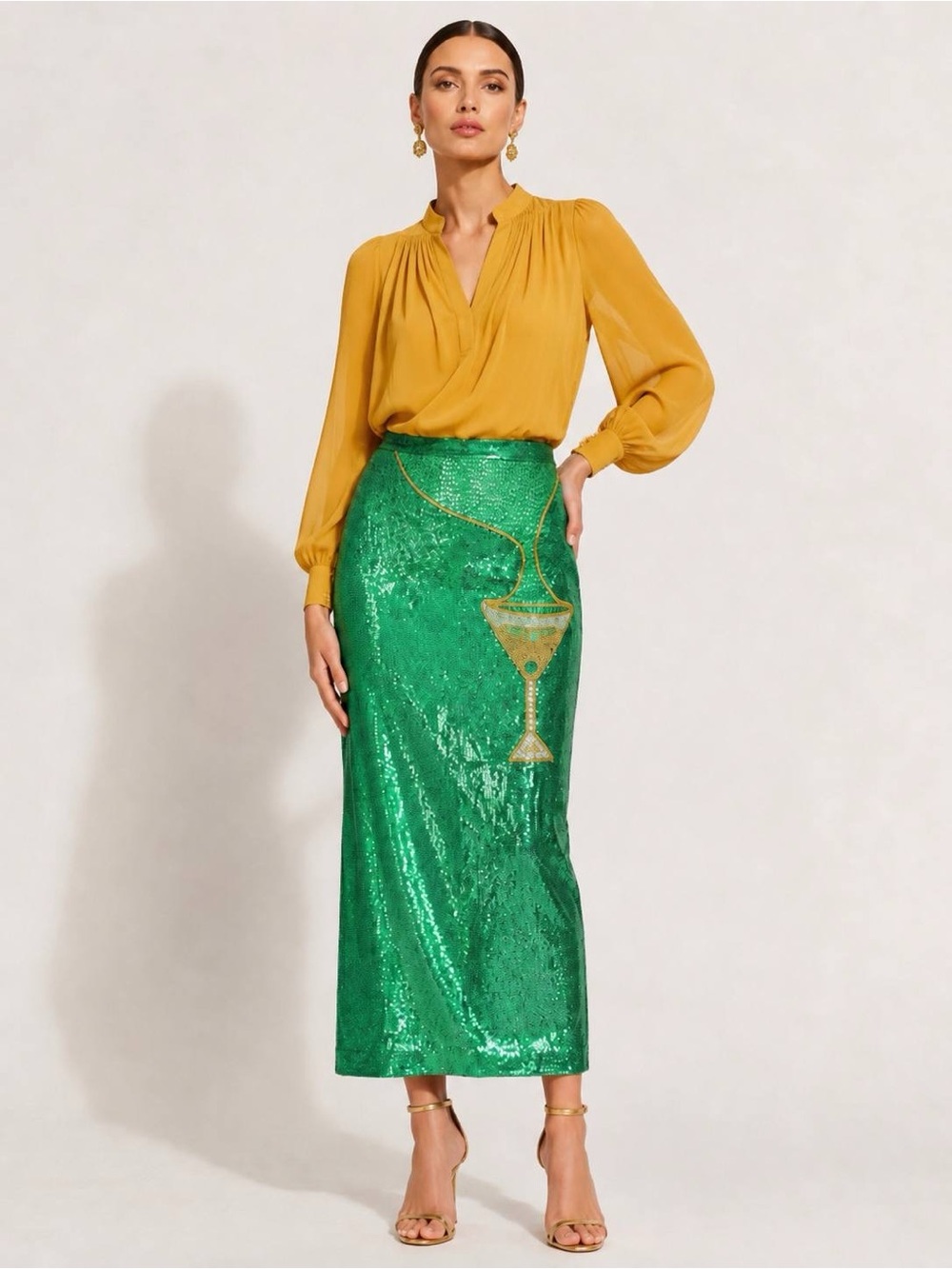 Antonio Melani Womens Naomi Sequin Skirt Green Beaded Cocktail Size 14 NWT - Picture 7 of 16